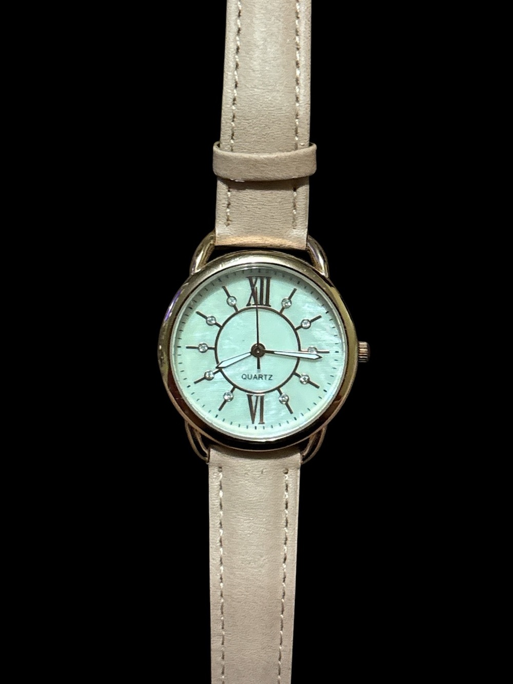 Quartz Women's Mint Dial Beige Strap Fashion Watch